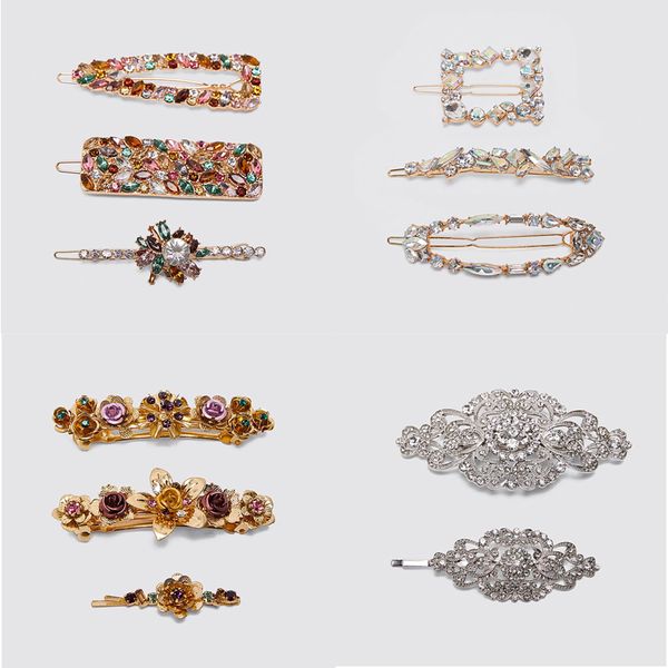 

new flower metal crystal hair pins for women boho cute christmas gifts statement hair accessories charm pins wholesale, Golden;white