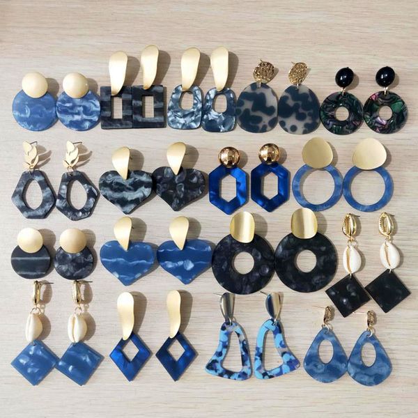 

ювелирные brincos flatfoosie 2019 акриловая смола синий мотаться серьги для женщин модные черепаховый геометрическая leopard ацетат партии, Silver