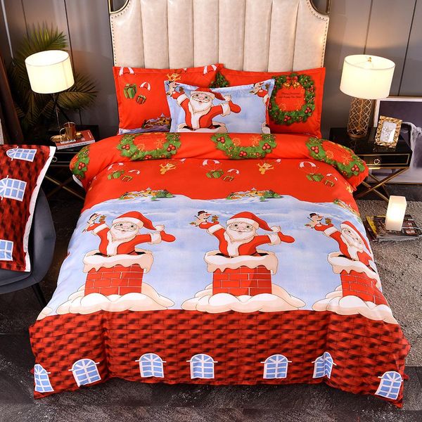 

christmas decoration santa claus printed bedding sets quilt cover pillow case christmas bed linen bed cover sets pillowcases