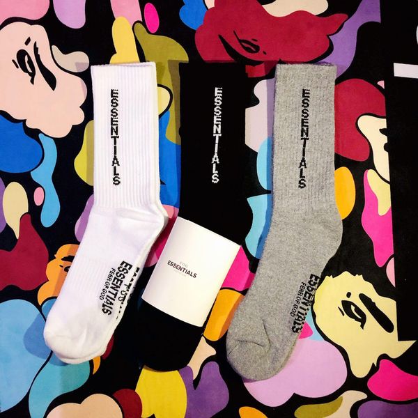 

new women mens fear of god cotton sockss skateboard letter hip hop streetwear harajuku fashion fog essentials socks, Black