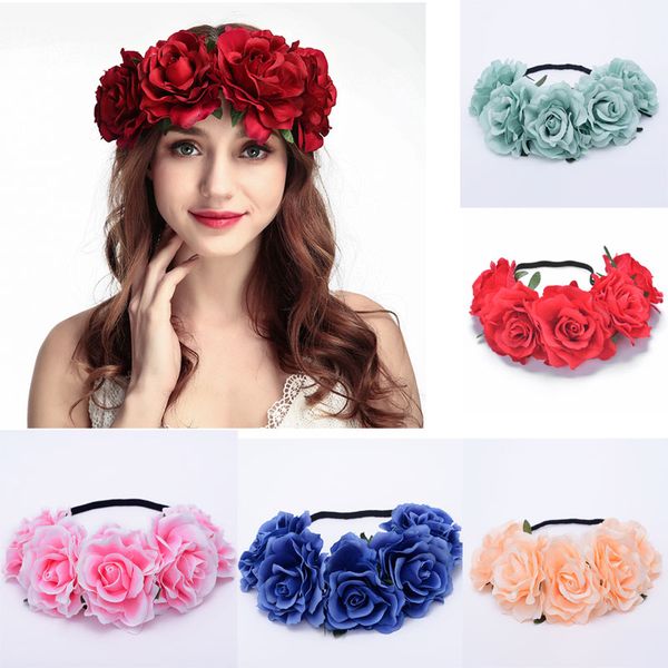 

roses wreaths women charm flower tiara wedding floral headband hair accessories bridal garland princess wreath girls crown headdress party