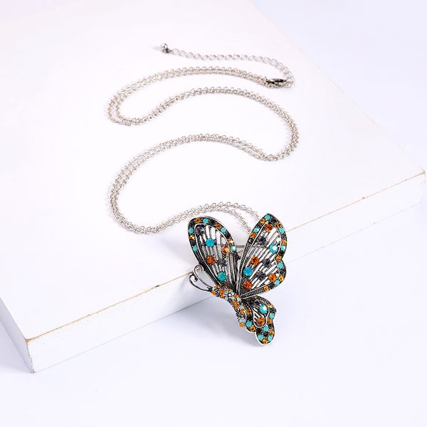 

vintage women pendant necklace shiny crystal cute butterfly pendant necklace for women fashion jewelry gift accessories, Silver