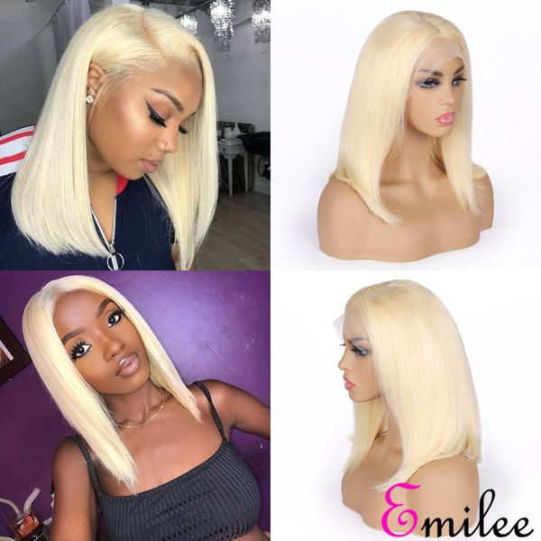 

emilee transparent lace front bob wig blonde bob wig brazilian 613 short bob half lace wigs 12 inch for black women, Black;brown