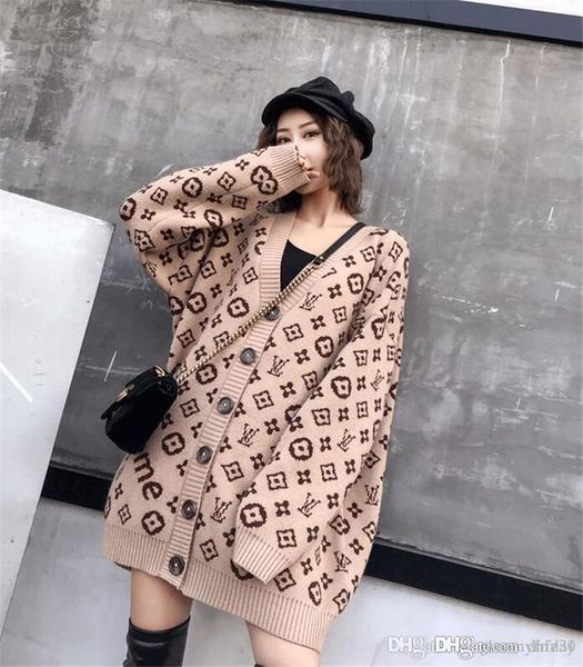 

осень и зима кнопка кардиган s письмо с длинным рукавом трикотажная куртка женская мода длинные куртки одежда женская, White;black