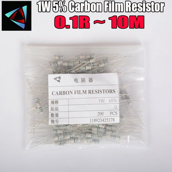 

200pcs 1w 0.1r~10m 5% carbon film resistor 1k 1.5k 2.2k 4.7k 10k 22k 47k 100k 0.22 0.33 0.47 0.68 ohm resistance carbon film