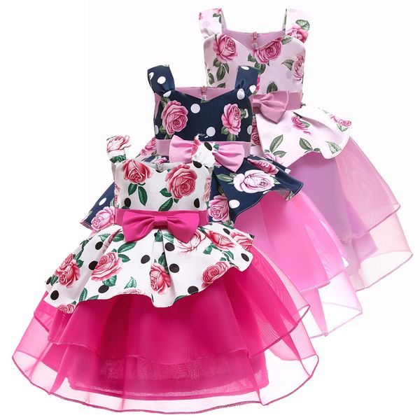 

wholesale 2020 girls pink flower evening princess dress kids vestidos clothes baby girl white summer dresses for 2-10y, Red;yellow