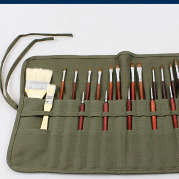 

office and stationery brush holder 22 slot brush storage for acrylic oil gouache artist roll canvas bag green