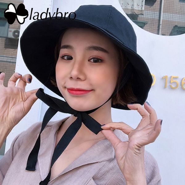 

ladybro women bucket hat beach foldable wide brim spring summer sun hat outdoor lady dome travel cotton cap female fashion, Blue;gray
