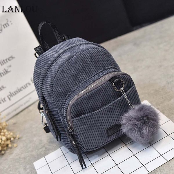 

lanlou women backpack casual fashion hairball high grade flannel female bags outdoor shopping trend backpack lovely school bag