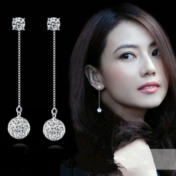 

tjp trendy 925 sterling silver drop earrings for girl bride wedding jewelry fashion girl crystal ball long earring accessories