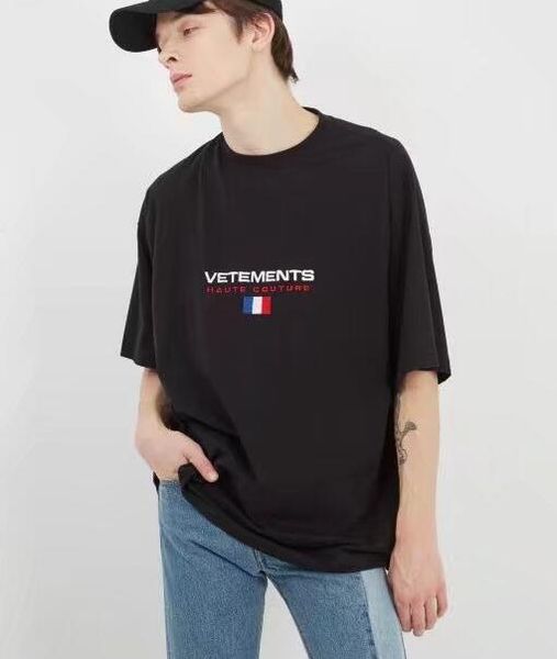 

вышивка с коротким рукавом vetements футболки женщины мужчины лучшее качество франция флаг хип хоп топ тройники vtm футболка, White;black