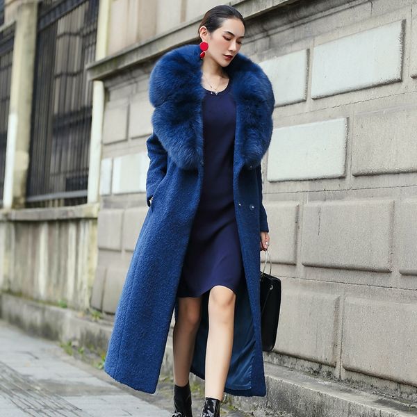 

real fur coat fur collar wool jacket autumn winter coat women clothes 2019 korean vintage streetwear abrigo mujer t3270, Black
