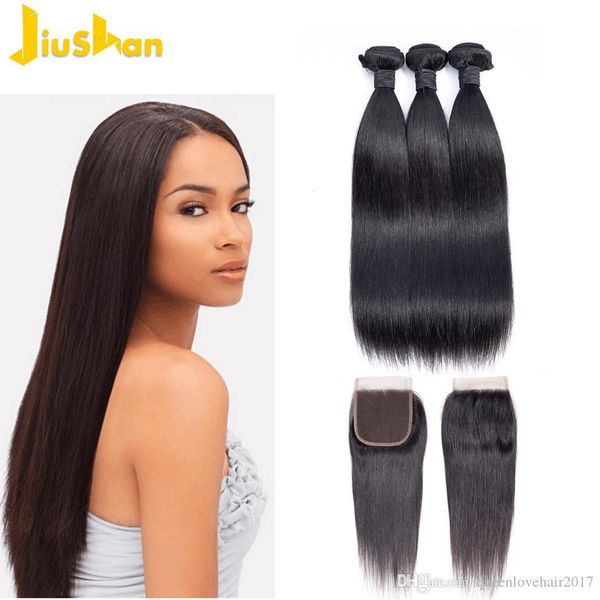 

hair bundles straight weave brazilian human hair bundles with closure 8-30 inch bundles non remy hair, Black