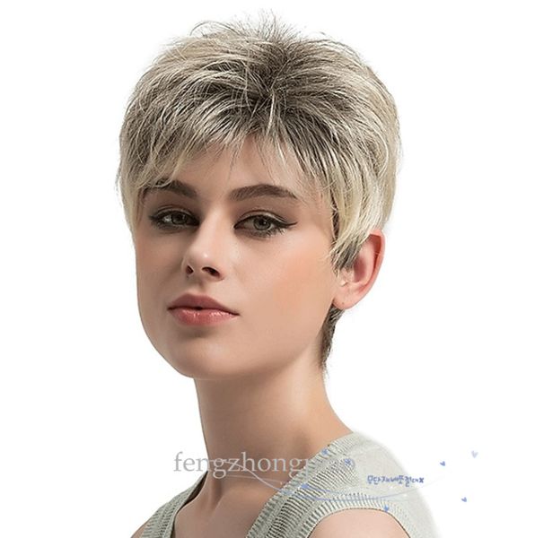 

fzp new 2019 natural blonde short straight wigs hair heat resistant gluelese synthetic full wigs for black women in stock