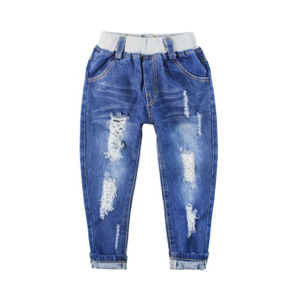 

new spring kids jeans boys girls trousers fashion designer children denim pants casual ripped elastic waist jeans, Blue