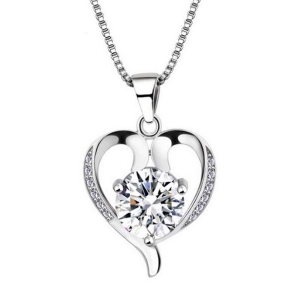 

silver necklaces wedding accessories imitation 925 sterling silver imitation diamond necklace plated silver jewelry beautifl heart necklace