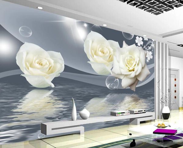 

modern wallpaper for living room simple white rose water reflection reflection living room tv background wall
