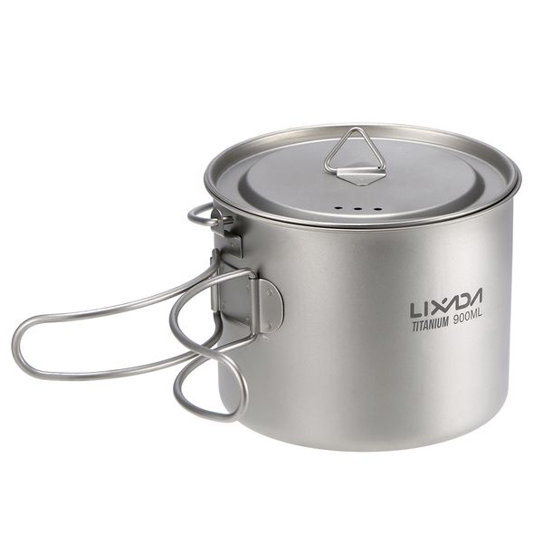 

lixada 900ml/1600ml titanium cup pot ultralight portable cup hanging pot with lid and foldable handle outdoor hiking backpacking