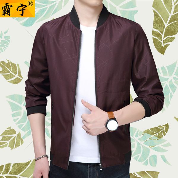 

2019 men fashion baseball suit greenish blue middle-aged baseball collar handsome gas slim fit coat spring and autumn jacket men, Black;brown