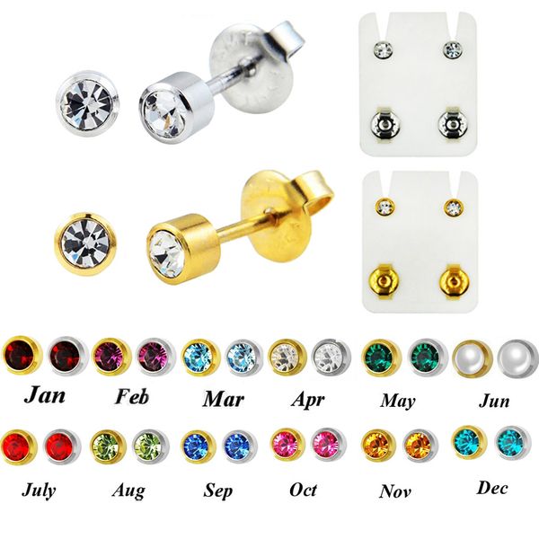 

showlove-1pairs 316l surgical steel silver & gold mixed gem ear studs earrings ear studs piercing with piercing gun body jewelry, Slivery;golden