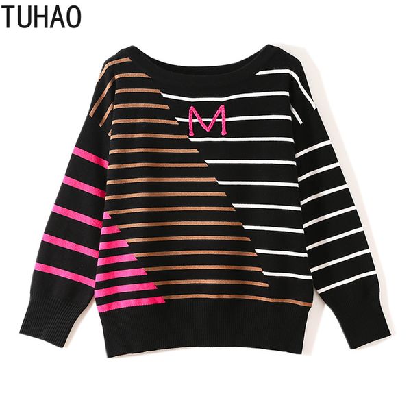 

tuhao fall fashion striped sweater o-neck knitted woman's pullovers and sweaters long sleeve casual outerwear woman t1063, White;black
