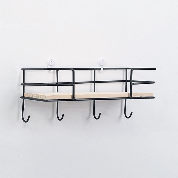 

wall mounted iron wood basket shelving hook home decorative storage rack