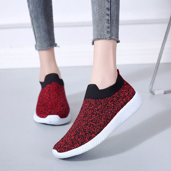 

large size women's shoes elasticity socks shoes women's mesh slip-on versatile breathable flat anti-slip lai network, Black