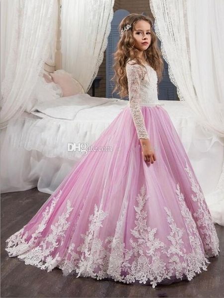 

jewel appliques light purple pageant dresses for girls child formal wear gowns long sleeves lace flower girls dresses for weddings 2019 new, White;blue