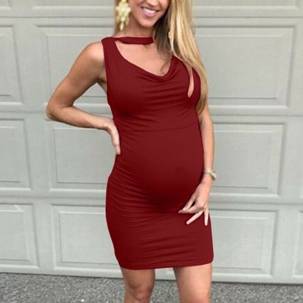 

pregnant mini summer solid polyester daily comfortable sundress hang neck sleeveless maternity stretch casual women dress, Black;gray