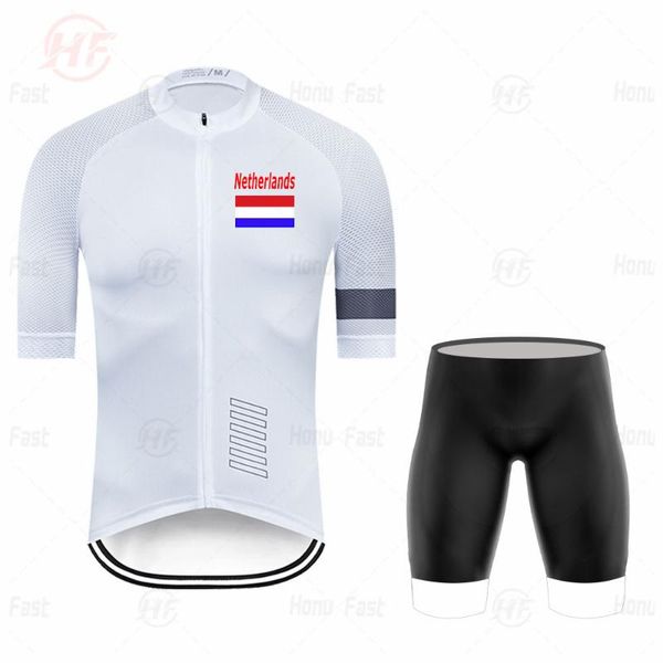 

netherlands team white cycling jersey set 2020 short sleeve men cycling clothing riding clothes suit bike wear shorts gel pad, Black;blue