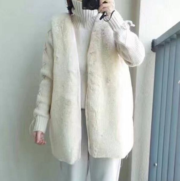 

woman winter europe and the united states new korean version boutique slim trend business sleeveless rabbit fur coat / 5656 s, Black