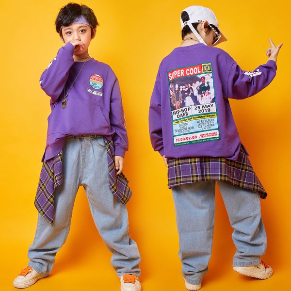 

hip hop dance costumes kids purple jazz street dance practice performance clothing long sleeve rave outfit casual clothes dc2926, Black;red