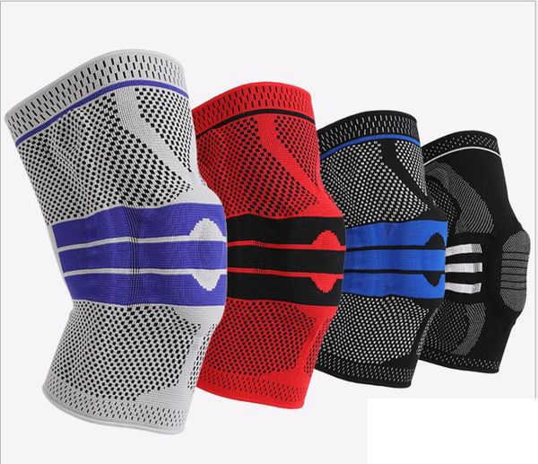 

1 piece silicone full knee brace strap spring knee protectormedial support brace basketball running fitness sports pad, Black;gray