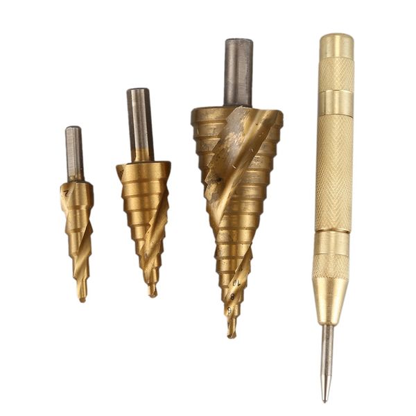 

new hss spiral grooved step drill set hole cutter wood cone core drilling saw tools bits center punch