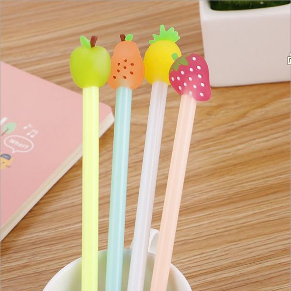 

20p корея каваи гелевая ручка перо набор 0.38mm cute fruit пластиком uni бал черные чернила для школы письменные новизна канцелярские подарк