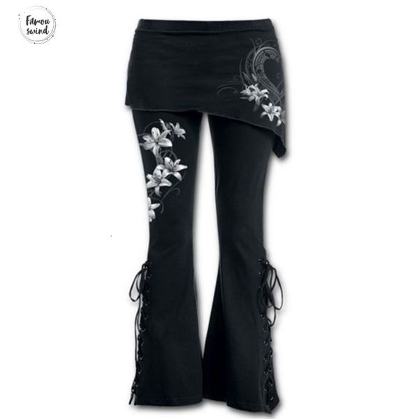 

марка плюс размер 5xl брюки цветка способ печатных sexy бинты stretch большой 5 flare женщина брюки бленда хлопка брюки черные, Black;white