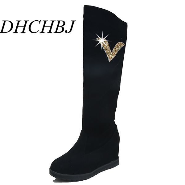 

women's winter shoes knee high boots plus big size faux suede brand women shoes wool women winter boots, Black