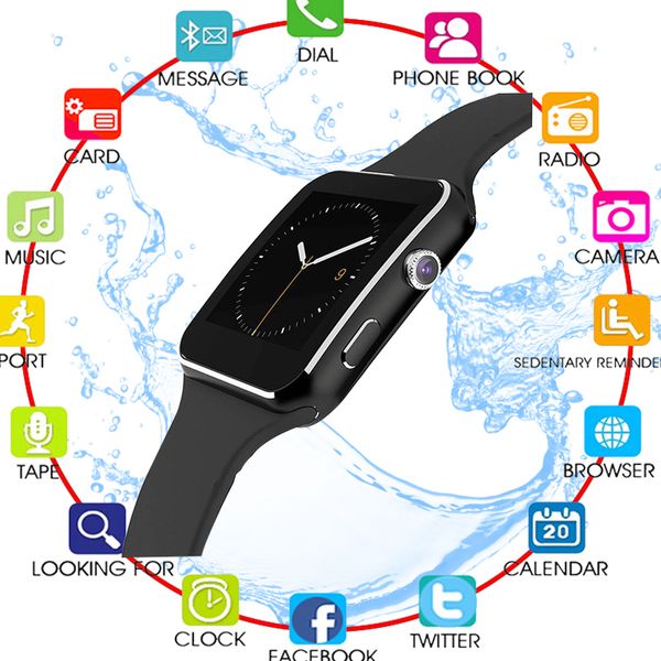 

x6 touch screen smart watch with camera smart watch men support sim tf bluetooth smartwatch lift waterproof for iphone android, Slivery;brown