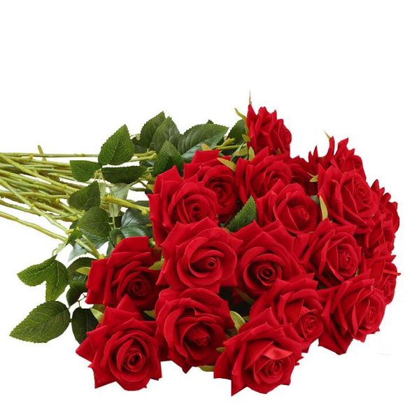 Singoli fiori artificiali di rosa di velluto rosso all'ingrosso Regali per gli amanti di San Valentino Forniture per decorazioni di bomboniere per feste di matrimonio LX1123