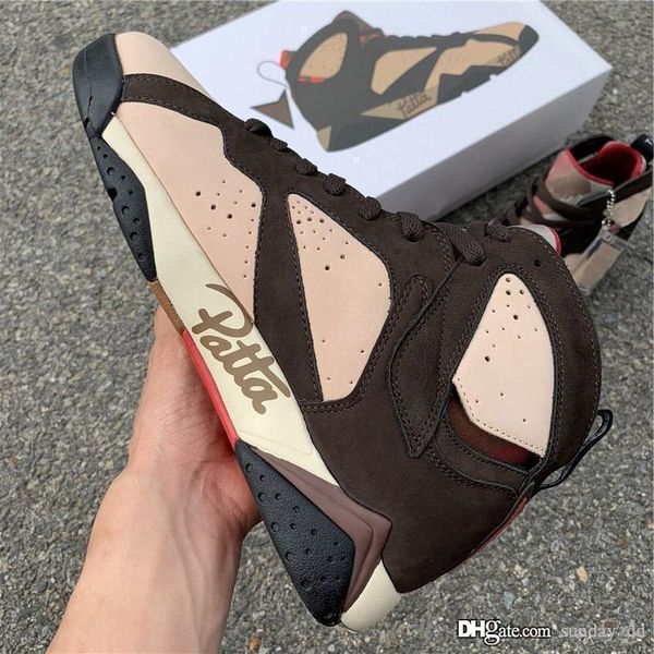 

patta x air 7 og sp shimmer retro tough red-velvet brown mens basketball shoes 7s authentic sequoia light crimson sneakers at3375-20 7-13