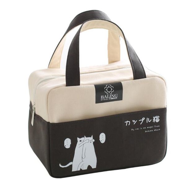 

cartoon cat lunch bags for women insulation package portable lunch box bag high capacity packaging bag, Blue;pink