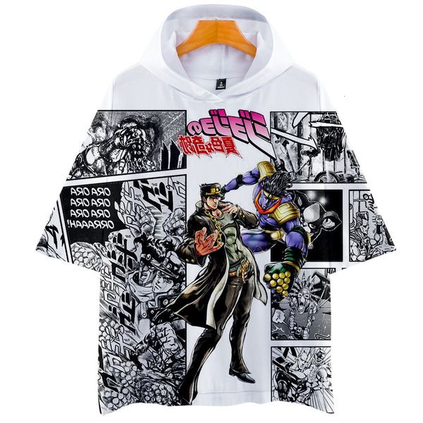 

wonderful adventure jojo digital printing trend leisure time men and women 3d belt cap short sleeve shirt t shirts, Gray;blue