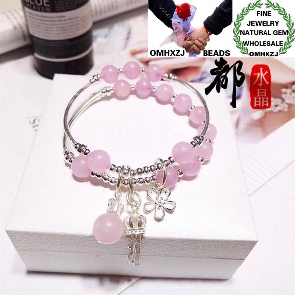 

omhxzj wholesale zb389 8mm fashion birthday wedding gift natural stone fine rose quartz round beads 925 sterling silver bracelet, Golden;silver