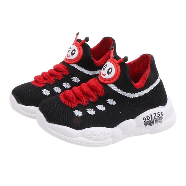 

kids boys girls breathable anti-slip cartoon animal print shoes sneakers toddler soft soled baby shoes, Black;red
