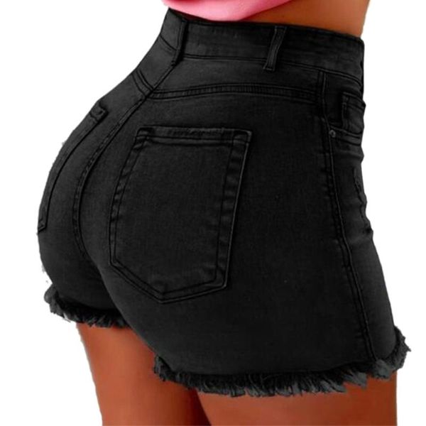 

yoga outfits women high waist denim shorts ripped hole bodycon short feminino summer jeans with tassel, White;red