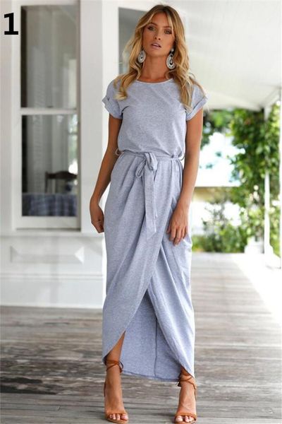 

womens dress spring fashion elegant dress plus size women clothing casual short sleeve o-neck blue dresses loose split irregular dress, Black;gray