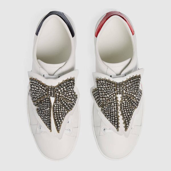 

luxury designer men women sneaker casual shoes leather butterfly decoration sneakers ace shoes white sneakers, Black