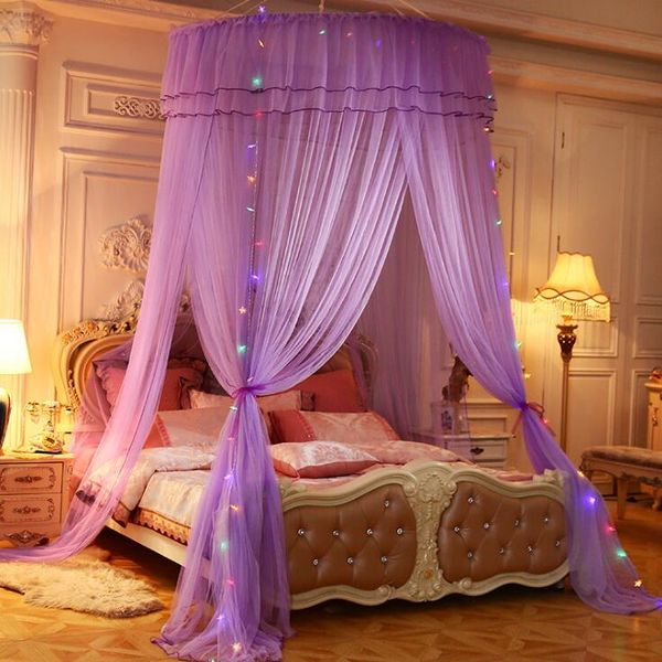 Luxo redonda Cama Mosquito Net Quarto Insect Prevent Dormir Cortina Dome Top Princesa Bed Canopy Net decorações de casamento central