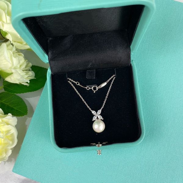 

fashion brand pendant necklaces 8mm natural pearl diamond necklaces s925 sterling silver party wedding necklace high quality