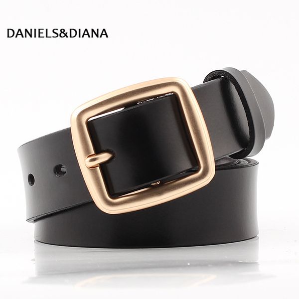 

women's genuine leather fashion retro punk belt alloy square dress leather adjustable skinny belt for women, Black;brown